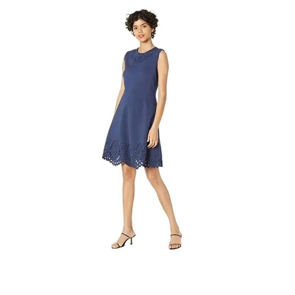 Kate Spade ♠️ New York cutwork ponte sleeveless dress in SQUID INK NWT $248